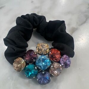 Black Scrunchie with Colorful jewel rhinestone Gemstones